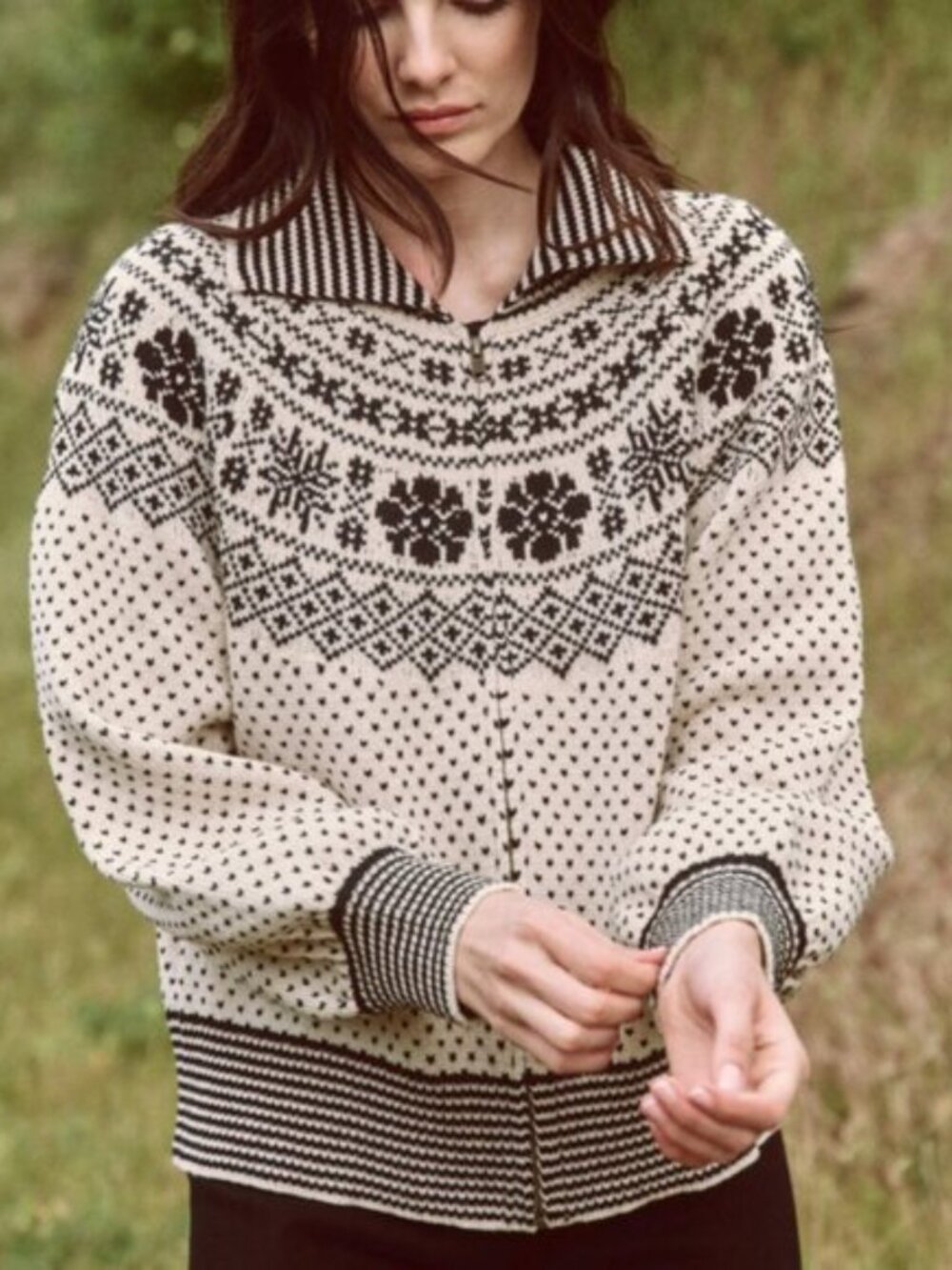 The Great $375 Ranch Zip Up Cardigan in Snow‎ Day Fair Isle Small (1)